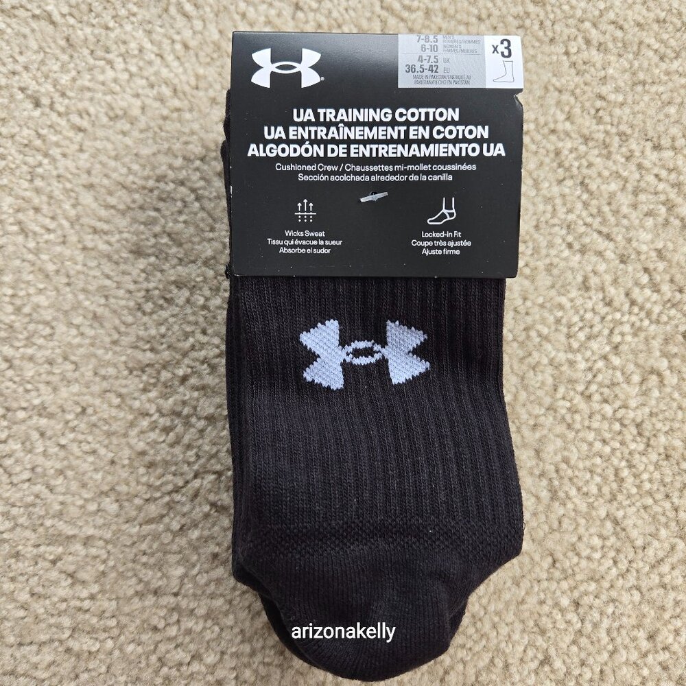 NWT Under Armour 3 pack black socks mid-calf women 6-10/men 7-8.5